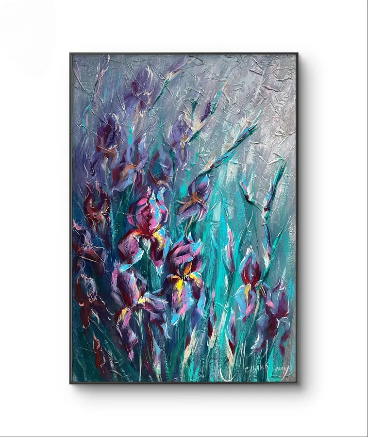 Зображення "Violet Serenity" від Iryna Melnyk, розмір: 75x110 cm, матеріали: Mixed media , медіум: Живопис, місто: Kamieniec-Podolski, серія: Floral layering of meanings, ціна: $700