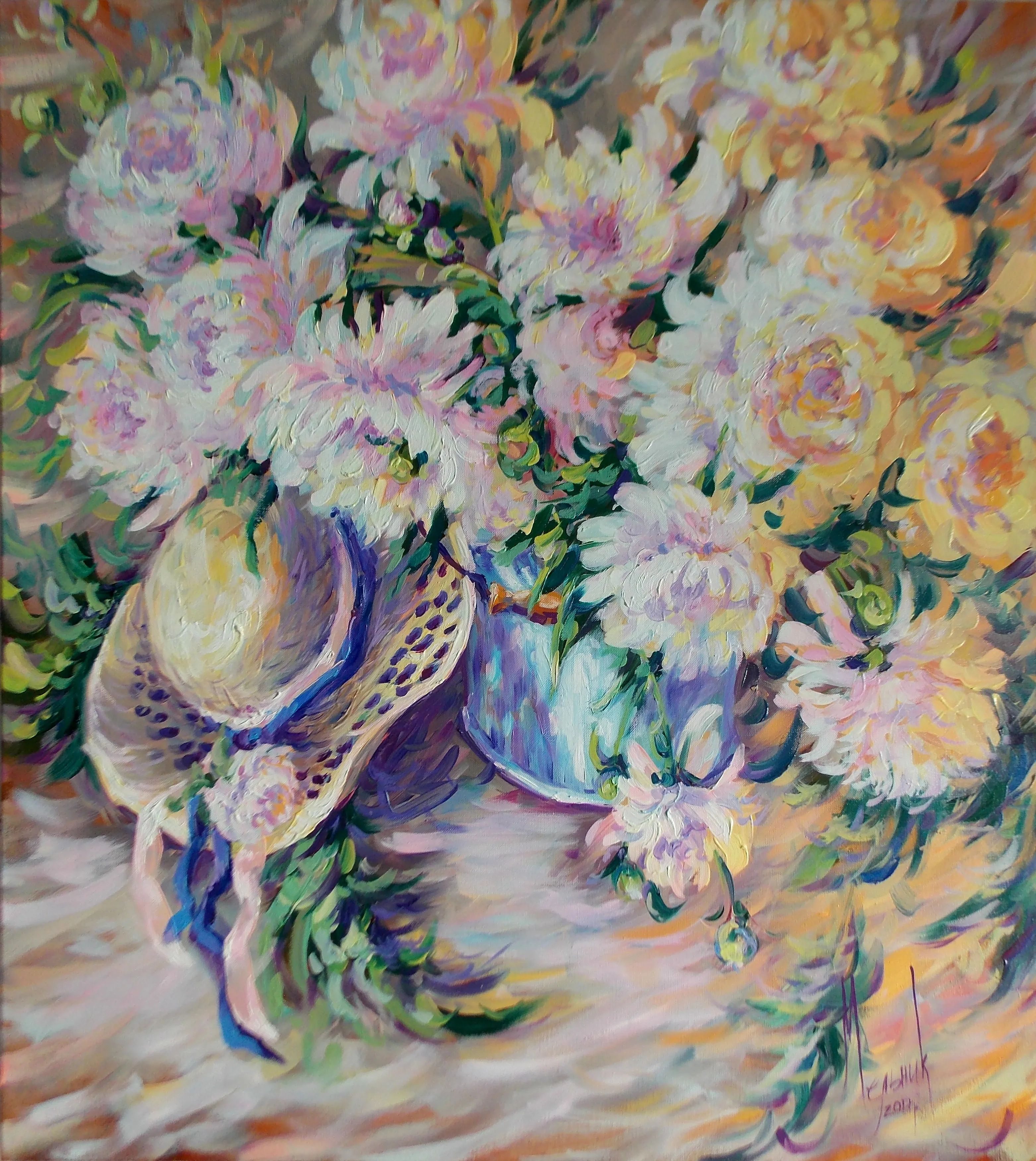 Зображення "Peonies of the Golden Hour" від Iryna Melnyk, розмір: 80x90 cm, матеріали: Oil, canvas , медіум: Живопис, серія: My garden blooms, ціна: $600